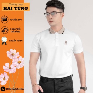 Áo polo nam, áo thun nam cổ bẻ chất cotton loại 1 mềm mát không nhăn thêu logo gấu