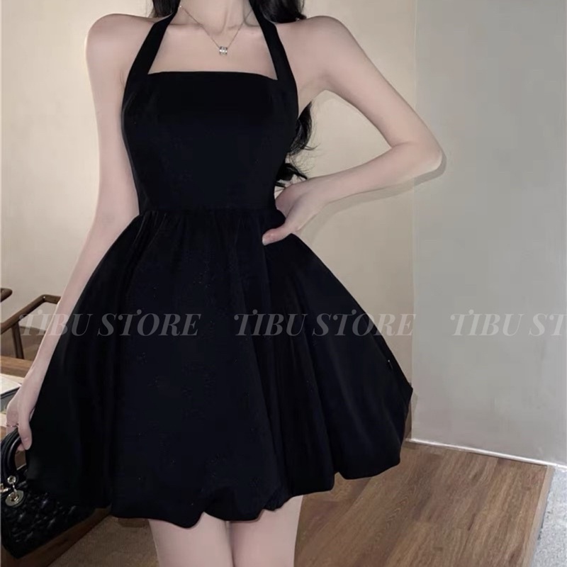 Váy body hai dây cổ yếm nơ TIBU, Đầm ôm body yếm bí thiết kế siêu tôn dáng sexy, vải co giãn, mặc đi chơi, dự tiệc