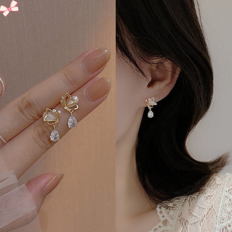 Bông Tai Đính Đá Opal Hình Giọt Nước Và Bướm Thời Trang Cho Nữ ruiyan