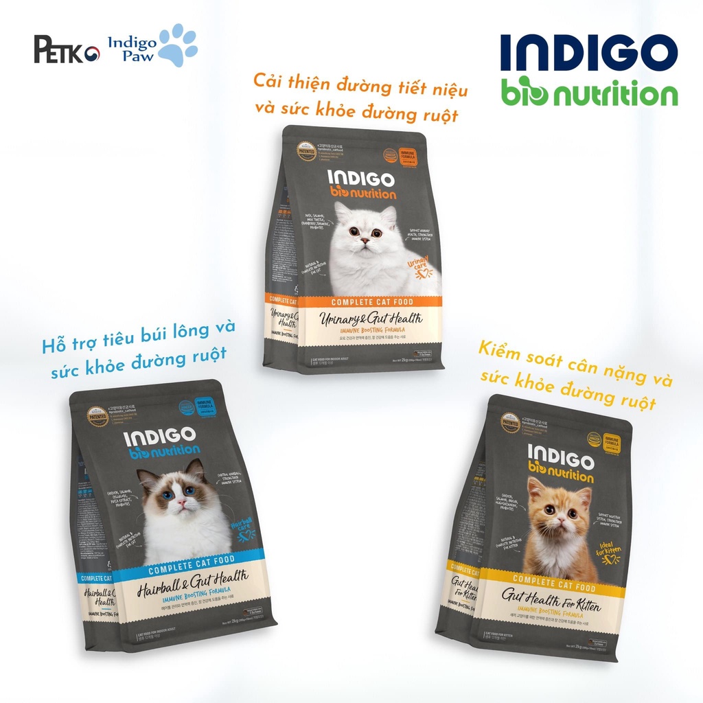 Hạt cho mèo INDIGO 400g-2kg Indigo tiêu búi lông, tiết niệu, mèo con - hairball, urinary, kitten