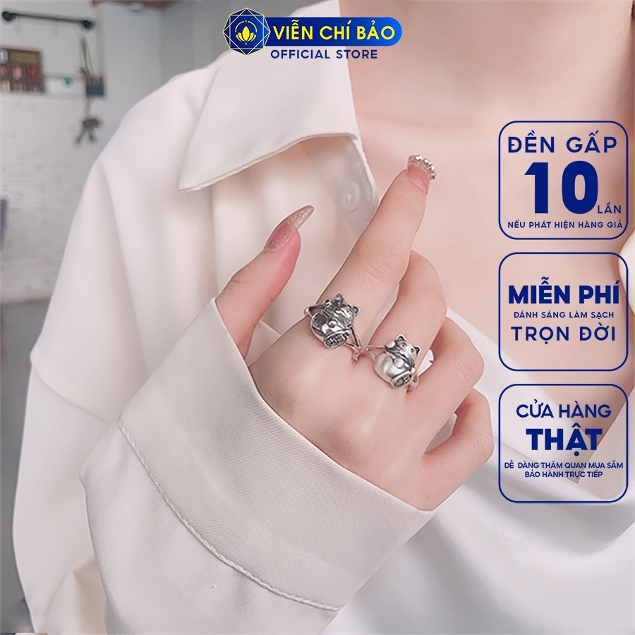 Nhẫn bạc nữ mèo may mắn chất liệu bạc Thái 925 thời trang phụ kiện trang sức Viễn Chí Bảo N000625