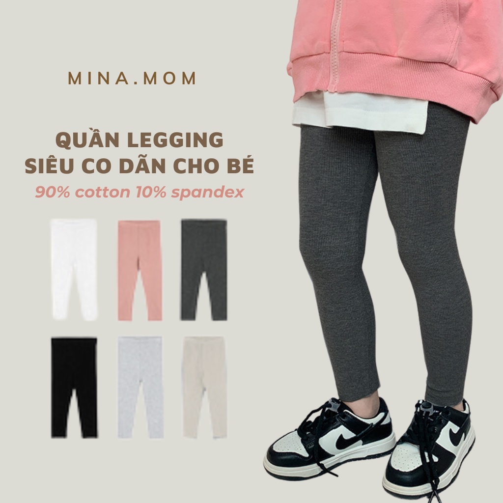 Quần legging thun tăm co dãn cho bé trai bé gái hàng GGS màu trắng, đen, be, hồng