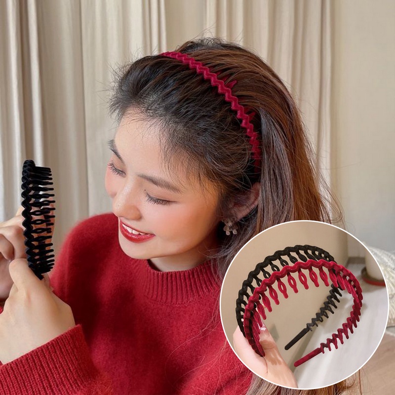 Băng Đô Cài Tóc Màu Trơn Không Trượt Họa Tiết Gợn Sóng Thời Trang Mùa Đông Hàn Quốc Cho Nữ dreamdiary