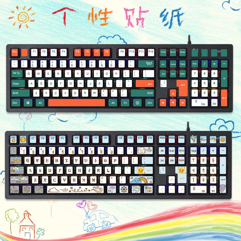 Bộ 104 Miếng Dán Bàn Phím Máy Tính Trong Suốt Họa Tiết Hoạt Hình Dễ Thương