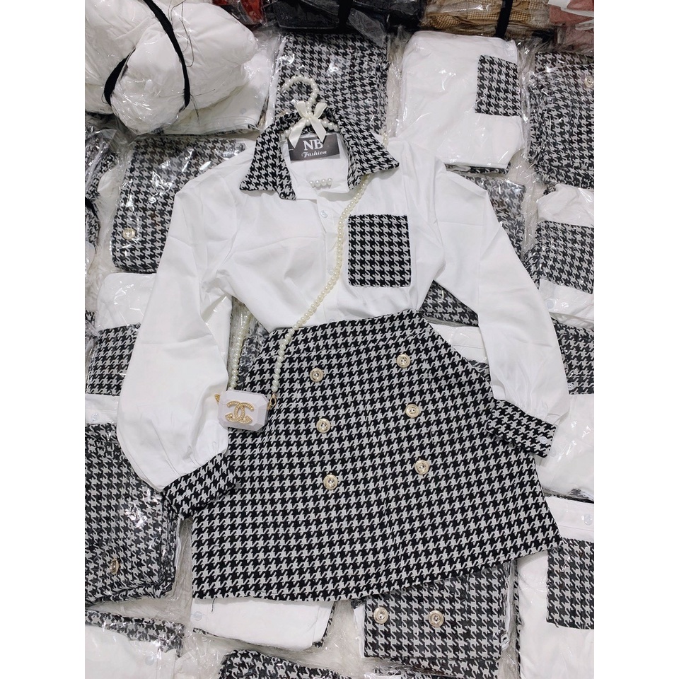 Set váy dạ kèm áo sơ mi dài tay siêu hot A1