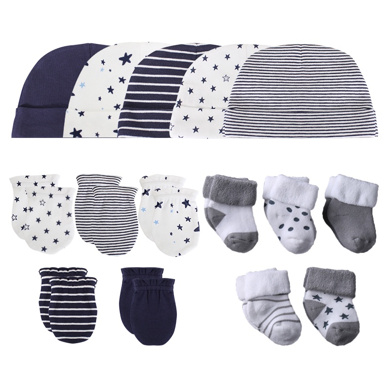 Set 12 / 15 Đôi Găng Tay + Mũ cotton Thoáng Khí Cho Bé 0-1 Tuổi