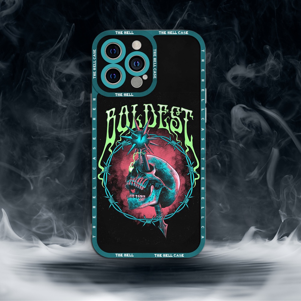Ốp iphone cạnh vuông in hình đầu lâu độc lạ phối màu creepy cùng vòng sắt TheHellCase bằng nhựa siêu bền đẹp