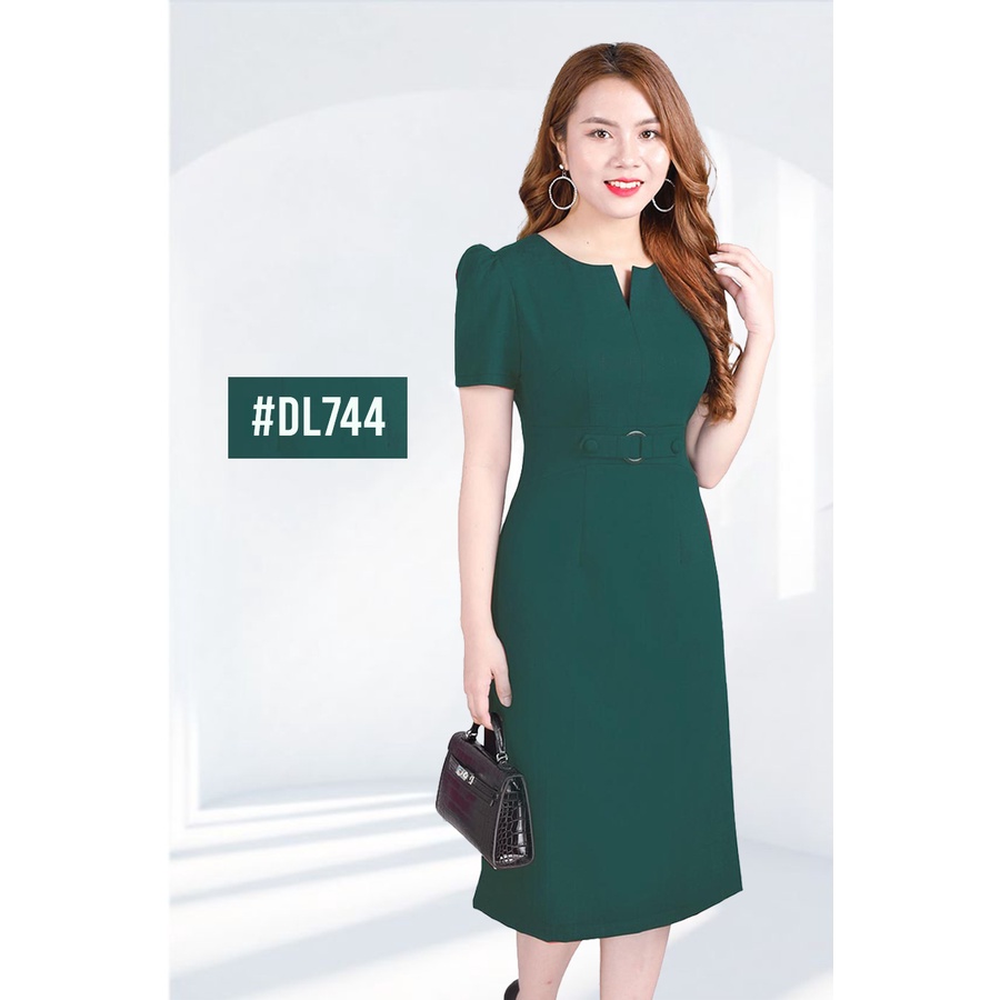 Đầm suông xanh rêu đậm thời thượng DL744