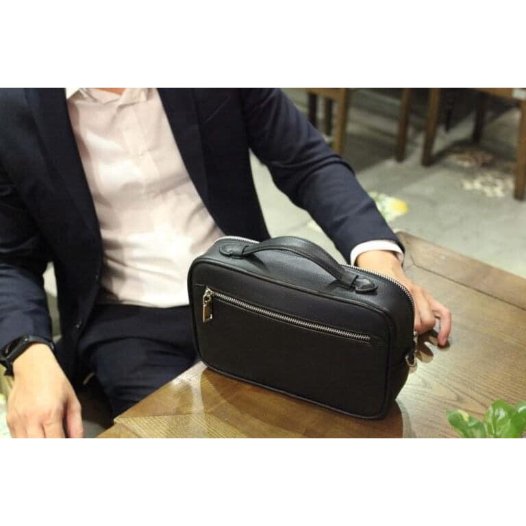 Ví cầm tay Clutch hộp kết hợp túi đeo chéo da mill