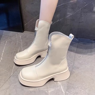Bốt da nữ Cổ Lửng Khoá Trước Đế Xuồng cao cấp