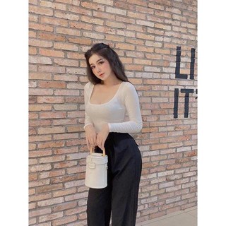 Áo body dài tay cổ u - chất len zip