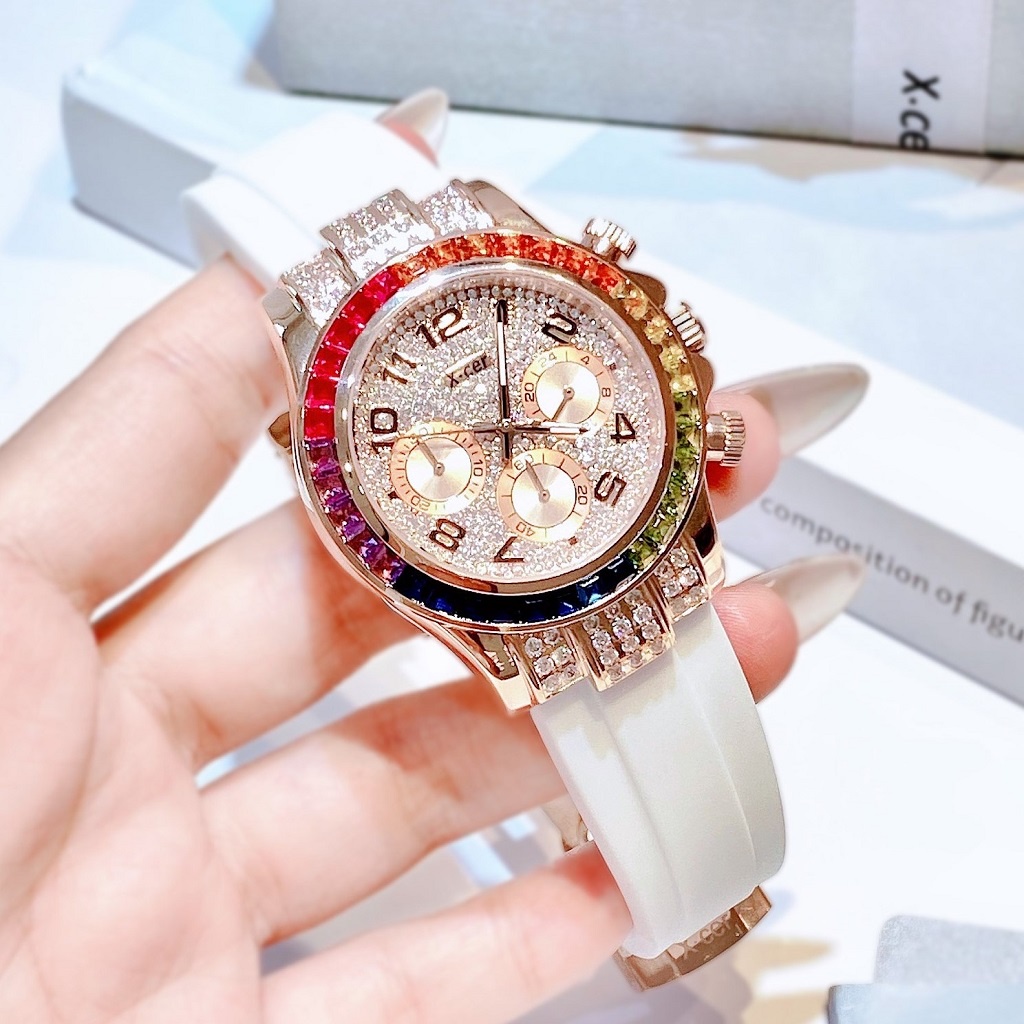 Đồng Hồ Nữ X-cer B0617 Dây Silicone Mặt Đính Đá Màu Rose Gold 38mm