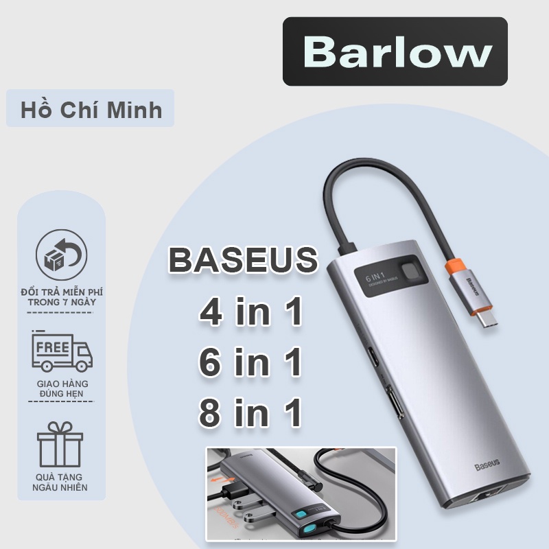 Cáp Chuyển Hub Type C Baseus 6 in 1 (TYPE C To USB 3.0 x 3 + HDMI 4K + Type C PD + LAN RJ45 - Barlow Store