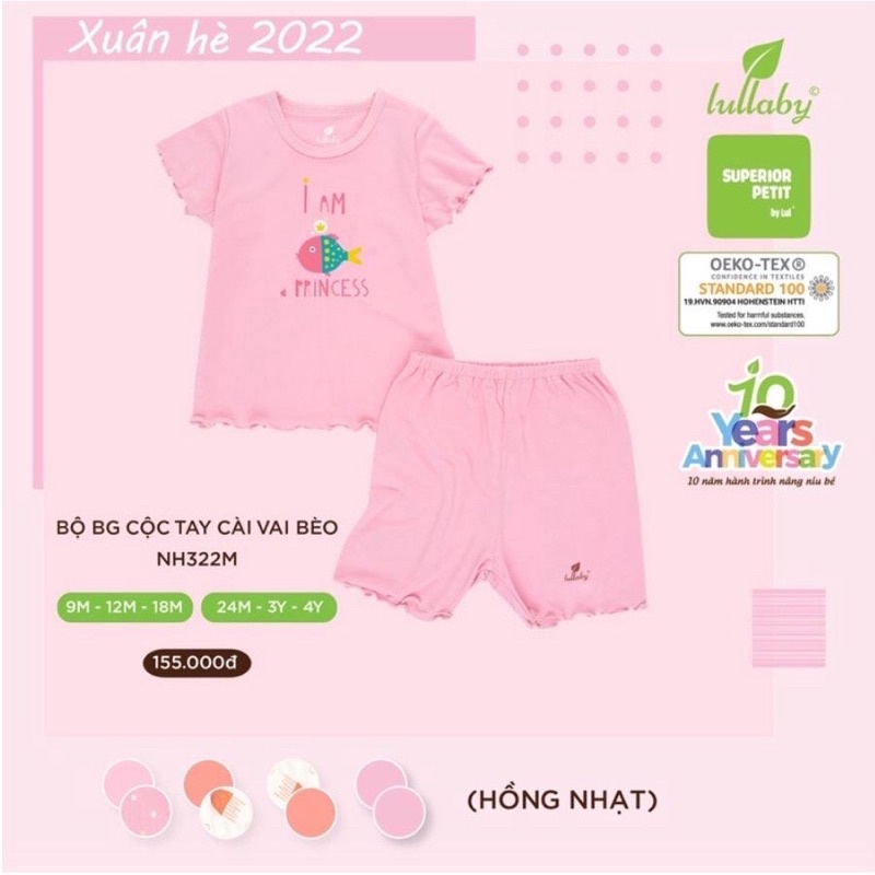 Bộ cộc tay bé gái cài vai bèo lullaby