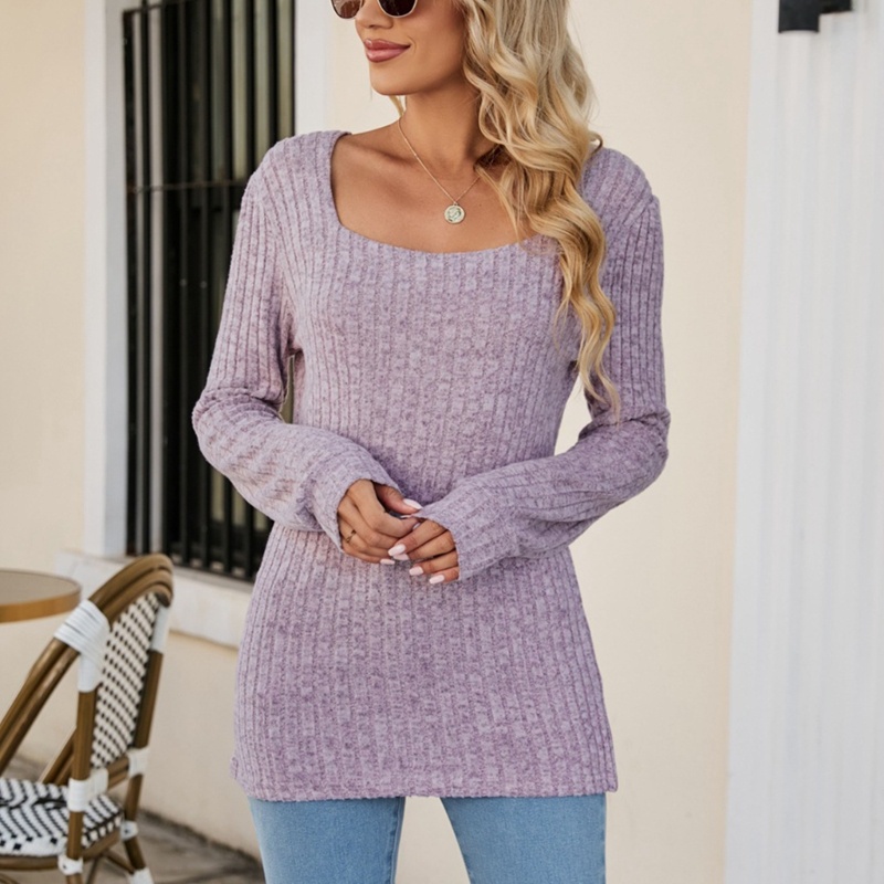 Áo Sweater Dệt Kim Cổ Vuông Mềm Mại Thoáng Khí Thoải Mái Cho Nữ