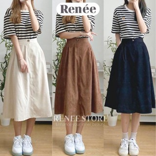 Chân váy dài nhung tăm Renee váy chữ a lưng chun 3 màu vintage - V178