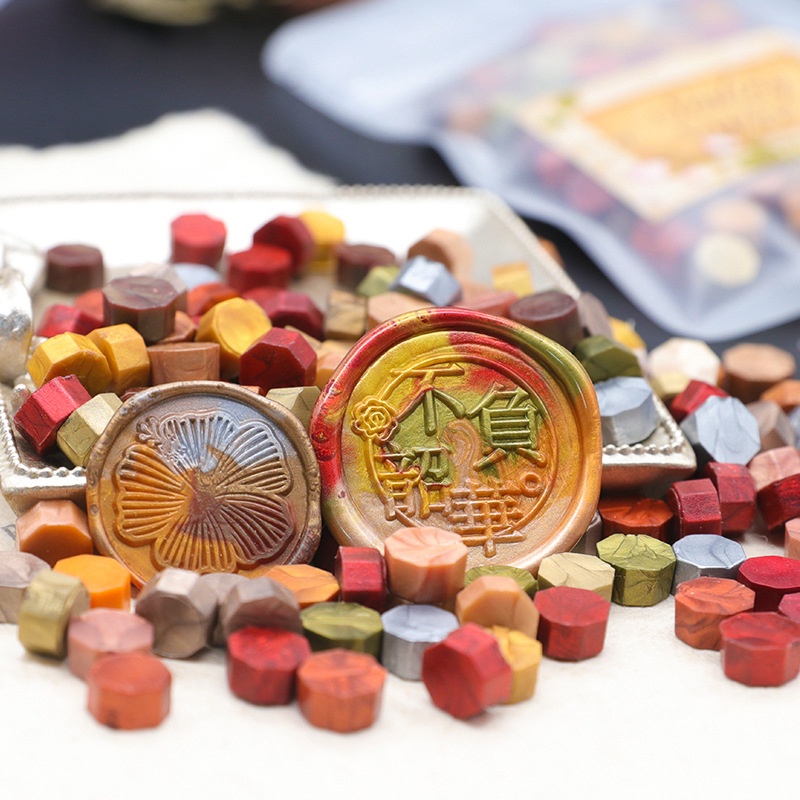 100 cái/bộ Vintage bát giác sáp niêm phong tem đầy màu sắc sáp hạt DIY Vintage handmade phong bì đám cưới bưu thiếp niêm phong sáp hạt