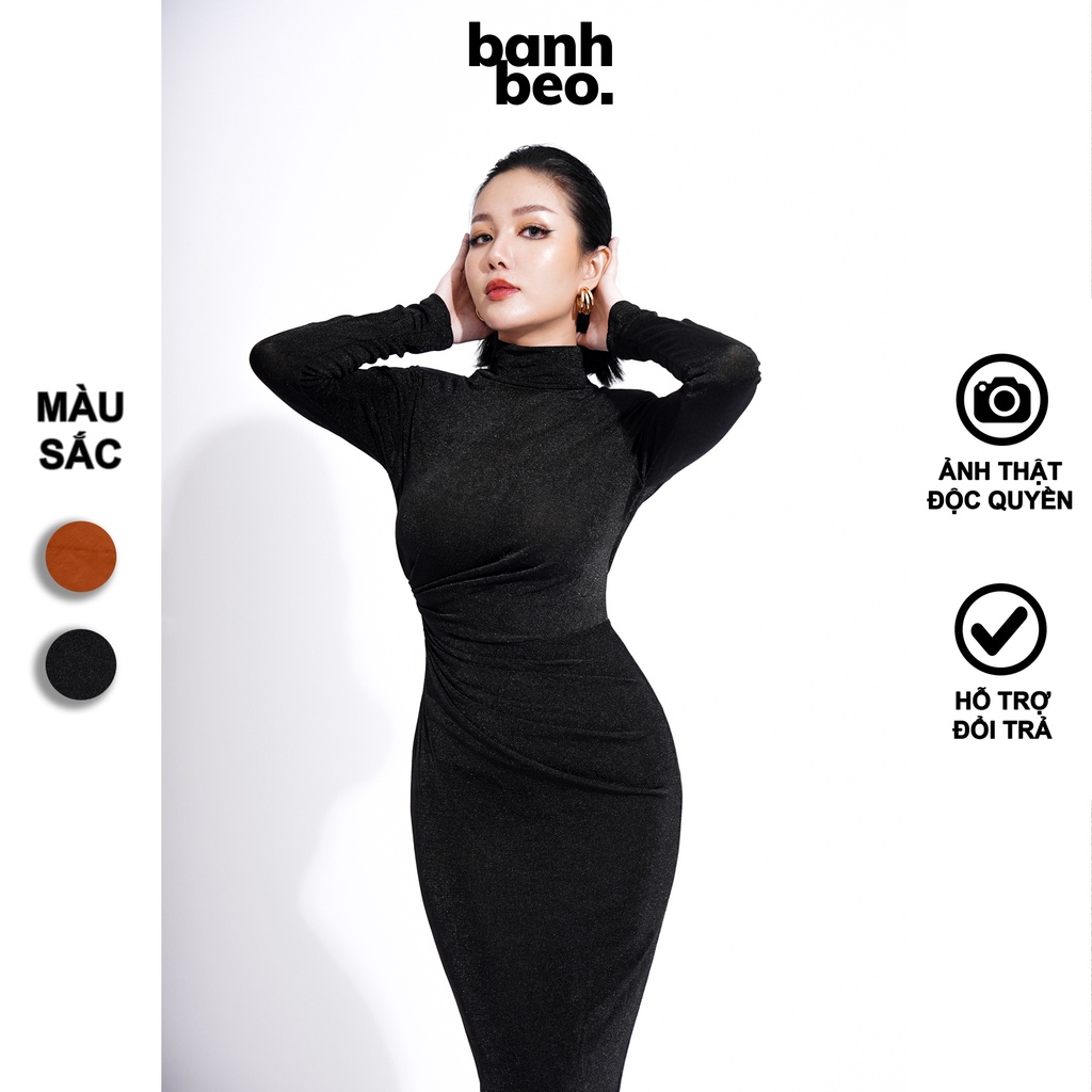 Đầm ôm body tay dài xoắn eo cổ lọ BANHBEOCLOTHES D0134