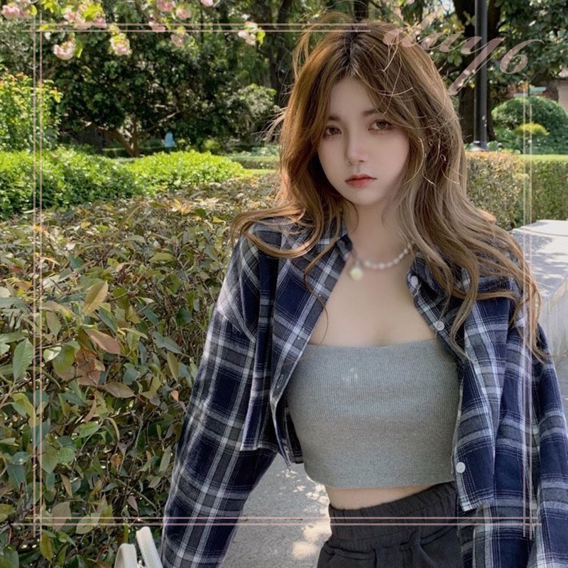 Áo Sơ Mi Caro Tay Dài Dáng Rộng Trẻ Trung Hợp Thời Trang Hàn Quốc Cho Bạn Gái