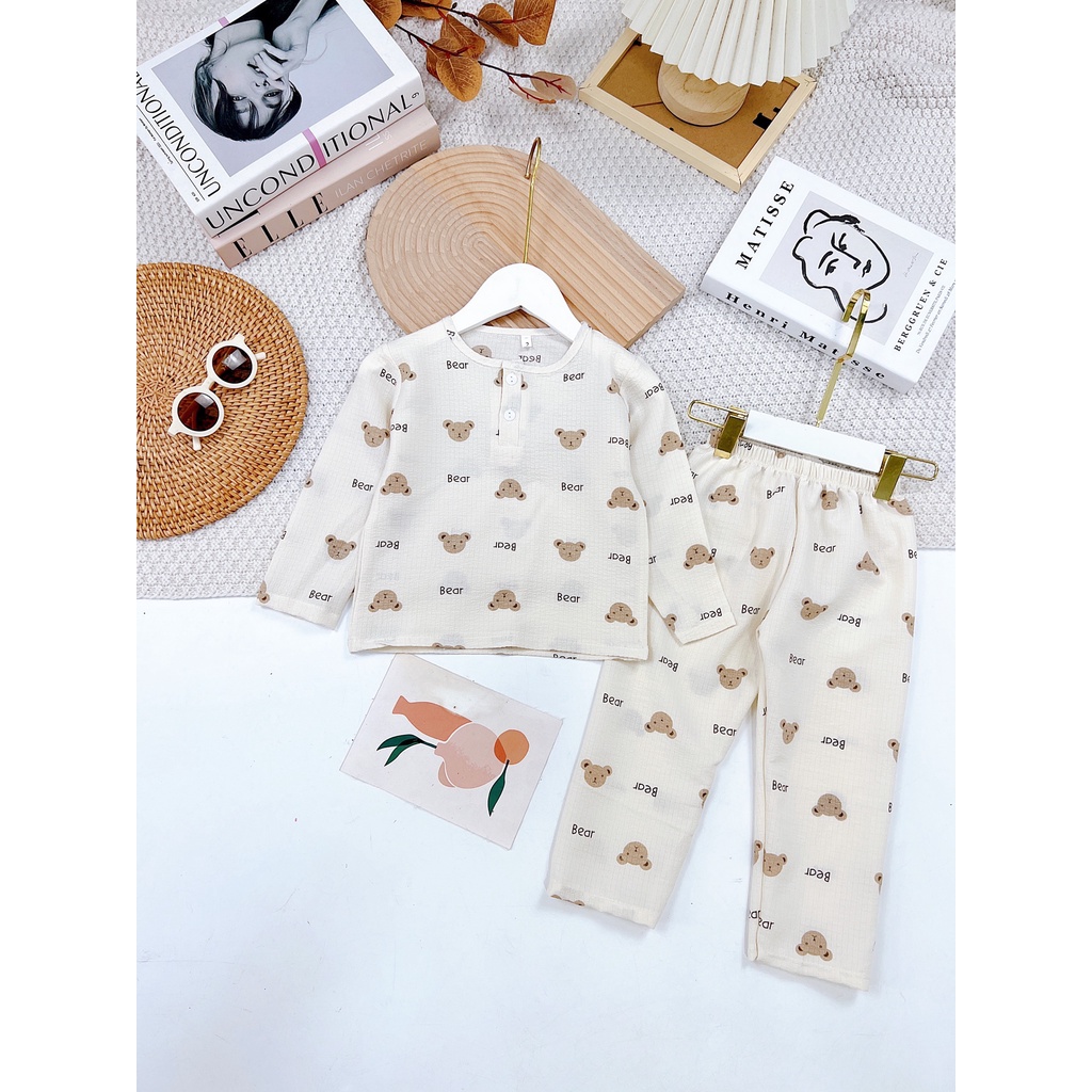 Bộ đồ pijama dài tay cho bé trai, gái chất đũi xốp mềm từ 8-20kg