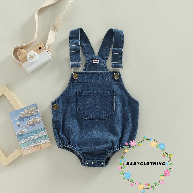 Bộ Áo Liền Quần Denim Có Túi Xinh Xắn Cho Bé