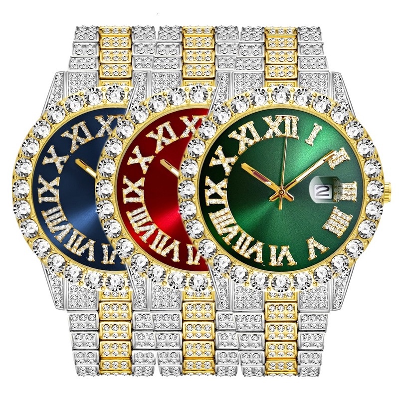 Bộ Đồng Hồ Đeo Tay Dây Xích Cuban Màu Vàng / Bạc Phong Cách Hip Hop Thời Trang 2023 Cho Nam Và Nữ