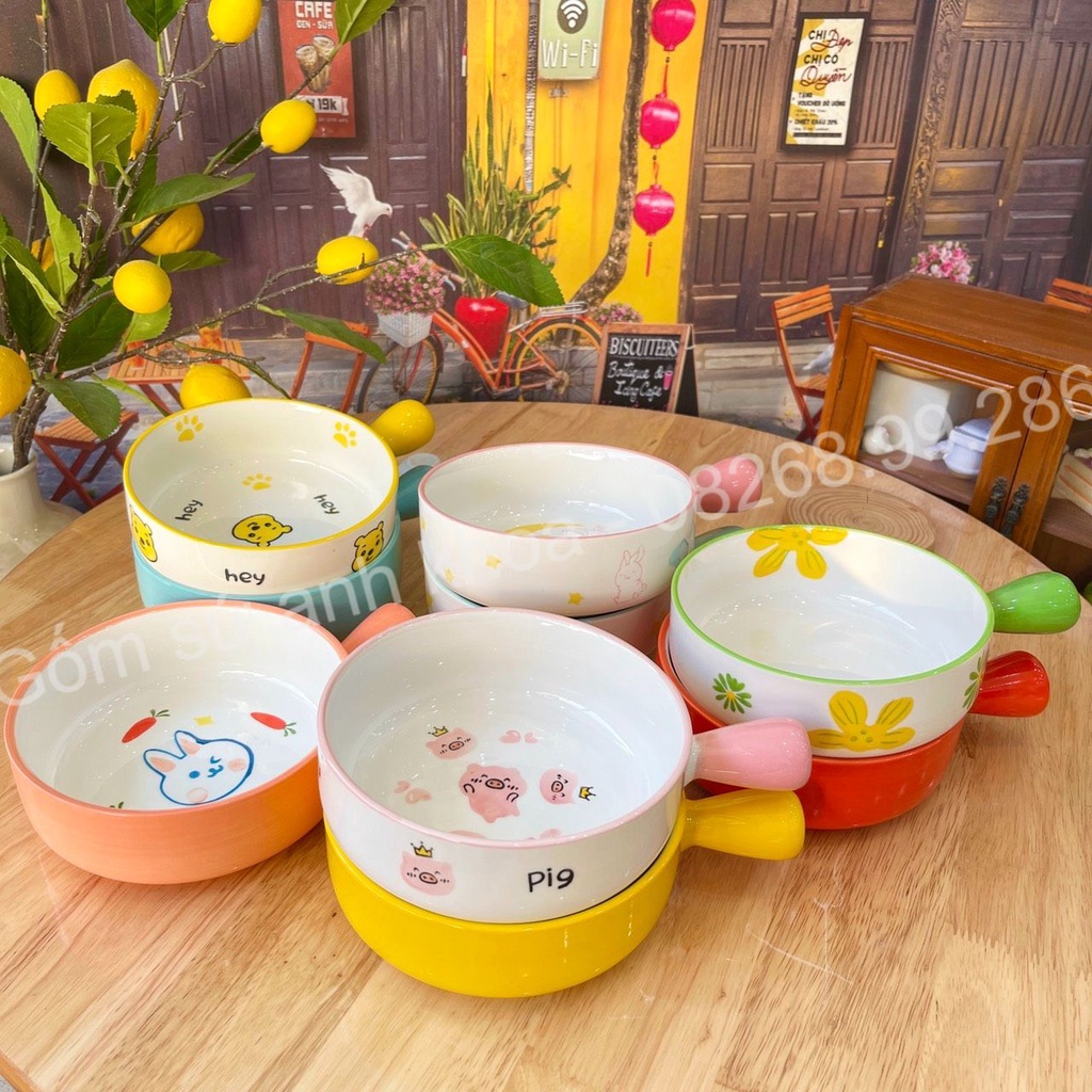 Bát Đĩa Gốm Sứ Decor, Bát Ăn Cơm Chén Dĩa Dễ Thương Chảo béo họa tiết cực đẹp Trang Trí Món ăn cực xinh yêu