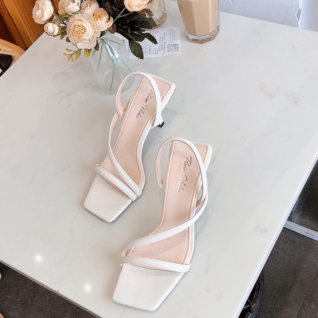 Sandal cao gót nữ bigsize mũi vuông quai dây bắt chéo gót nhọn 7 phân SD014