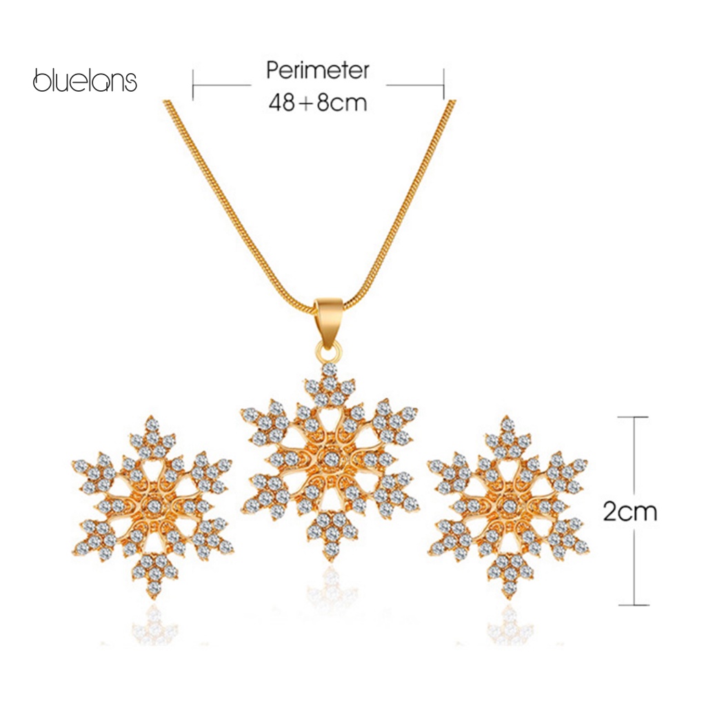 1 Set Vòng cổ Và Bông Tai Hình Bông Tuyết Đính Đá 2 Màu