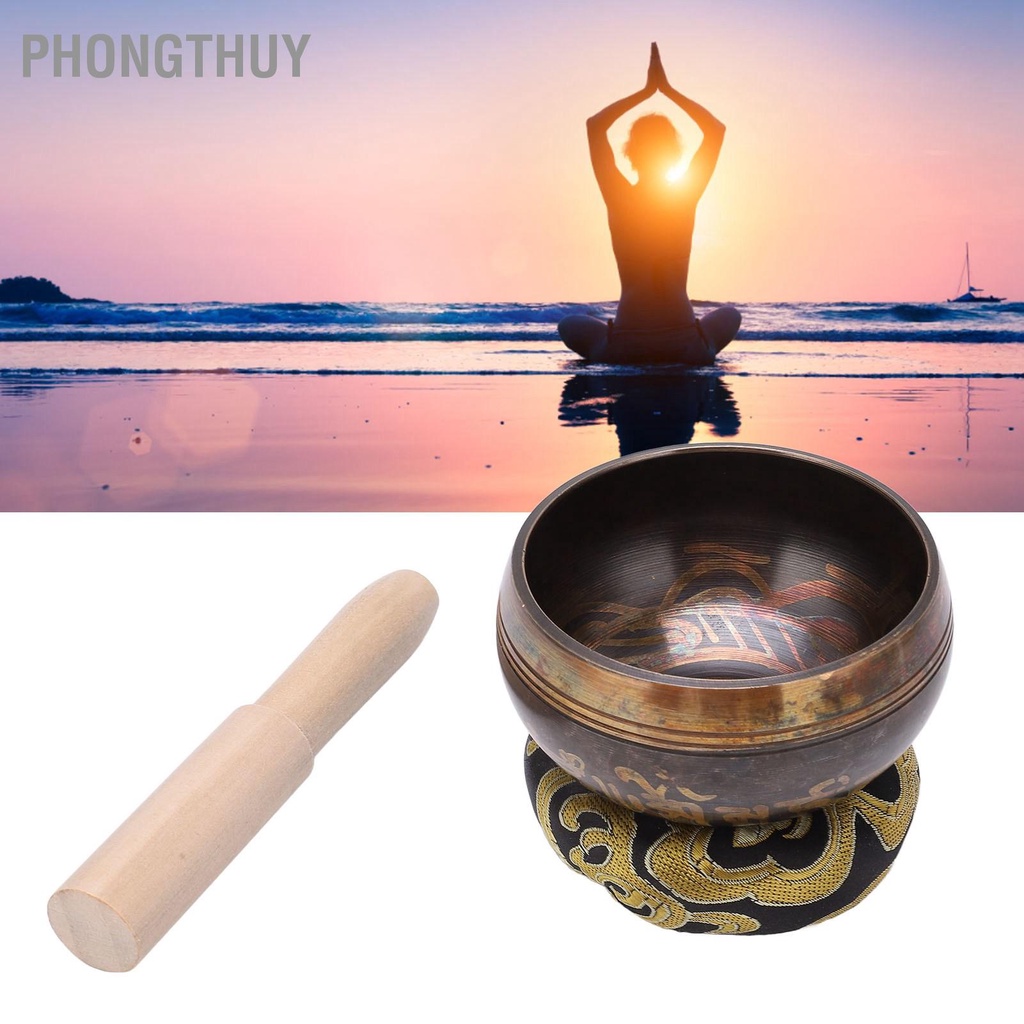 Chuông bát xoay Nepal Tây Tạng bằng Đồng Có cây gõ mõ và đế Tập Yoga Thiền Phật