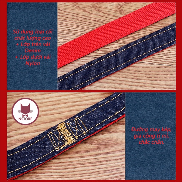 Dây Đai Dắt Chó Mèo Đi Dạo Vải Denim 120cm ( Cho Thú Cưng 5-10kg )