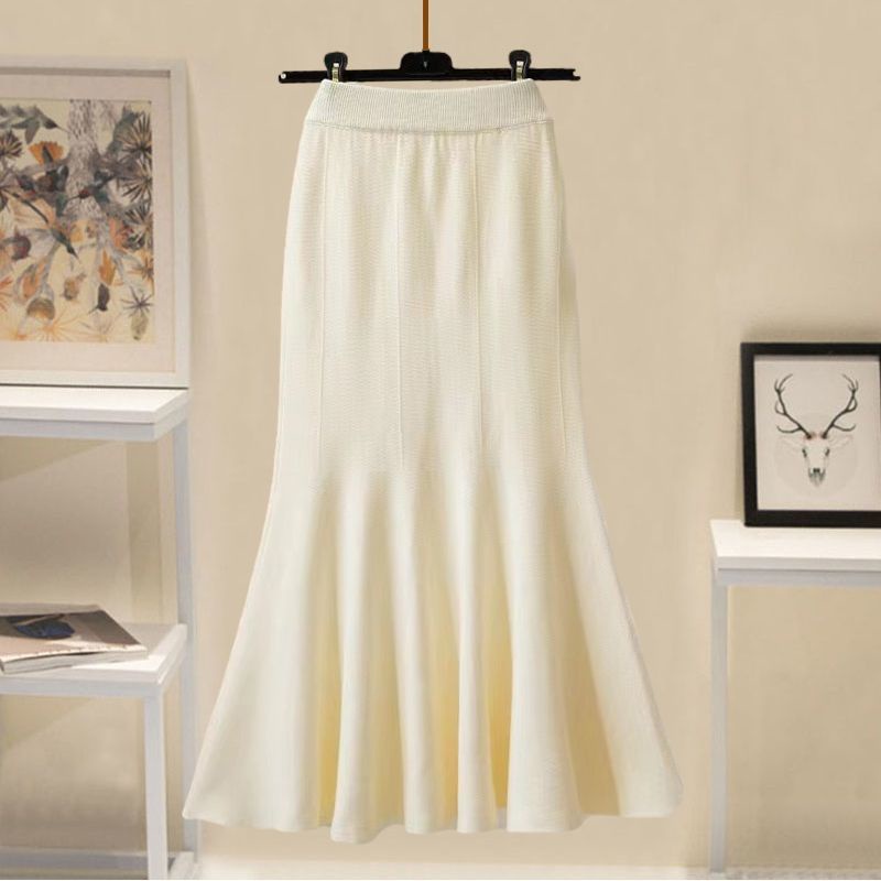 2024Set Áo Sweater Dệt Kim Phối Chân Váy Đuôi Cá Thời Trang Thu Đông   Cho Nữ