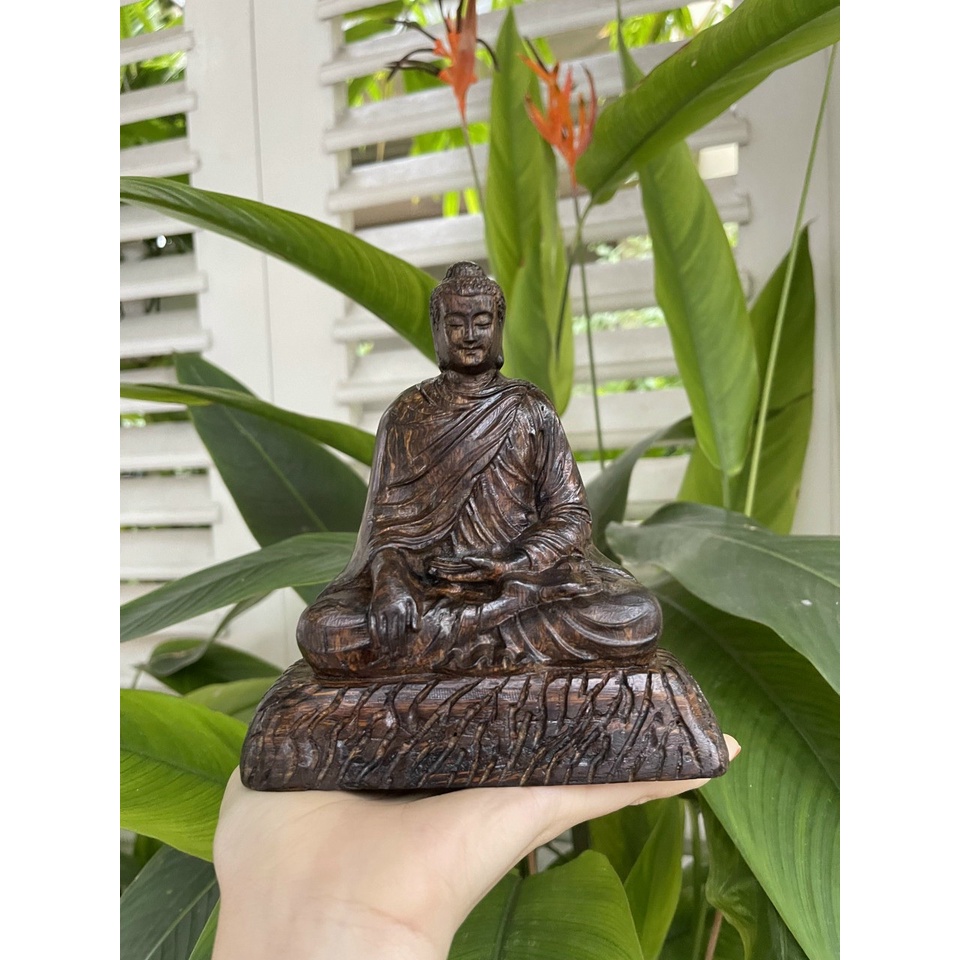 Tượng phật Thích Ca Mâu Ni gỗ trầm hương tự nhiên cầu bình an, sức khoẻ và tài lộc để taplo xe ô tô, bàn việc