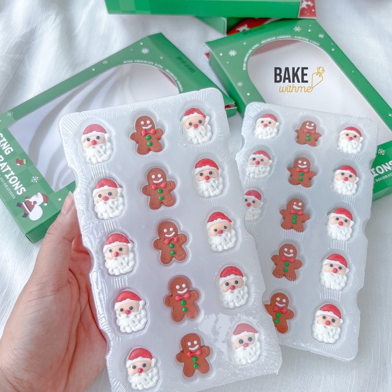 Kẹo bông đường, kẹo trang trí bộ 15 và 8 hình Giáng Sinh trang trí bánh sinh nhật, bánh kem