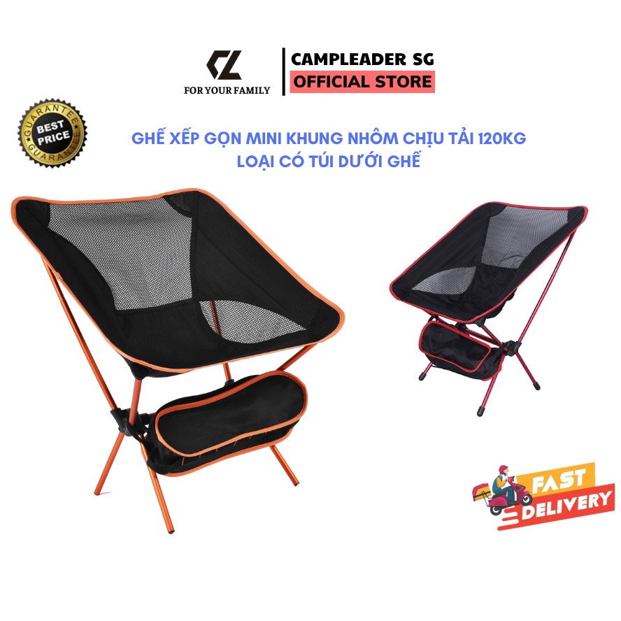 Ghế Xếp Gọn Loại Nhỏ Khung Nhôm 120KG Nhiều Màu có túi dưới ghế Dùng Cắm Trại Phượt Dã Ngoại Du Lịch – Campleader SG