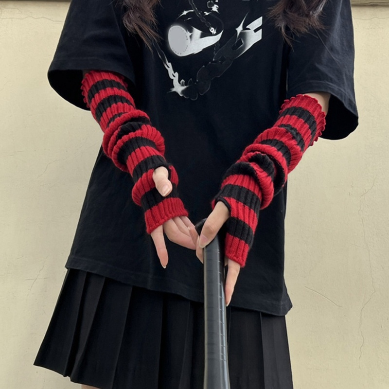 Găng Tay Đan Len Dài Hở Ngón Có Lỗ Xỏ Ngón Hóa Trang Cho Nữ