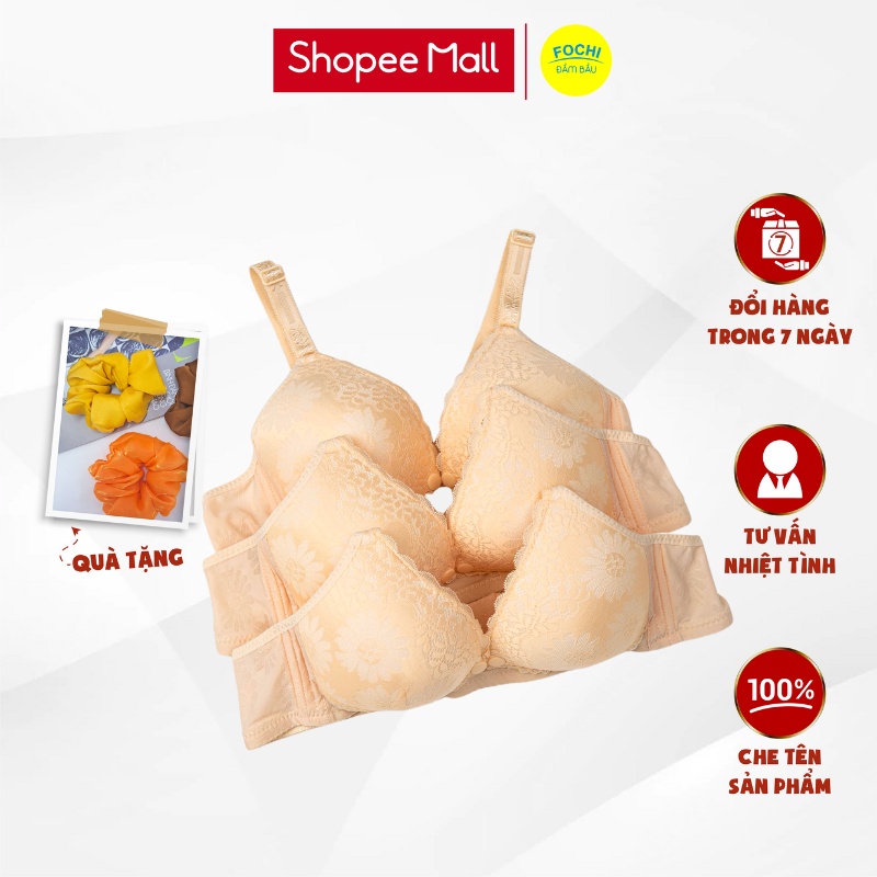 Áo Lót Bầu Cho Con Bú Pha Ren FOCHI không gọng có cúc mở chất cotton mềm mại ALA002