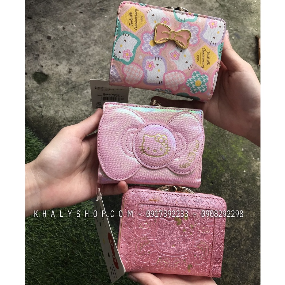 Bóp ví tiền cầm tay nút bật da mềm cao cấp hình Hello Kitty nhiều ngăn siêu xinh xắn (12x9cm)🧡💜