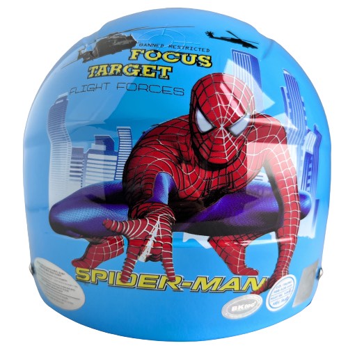 Mũ bảo hiểm trẻ em BKtec - BK14 Spider man xanh - dành cho bé từ 5 đến 10 tuổi, bé nặng dưới 30kg - Vòng đầu từ 52-54cm