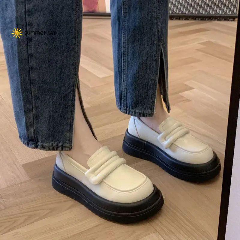 Giày Lười Da Đế Dày Chống Trượt Phong Cách Nhật Bản Thời Trang Mùa Thu 2022 Cho Nữ