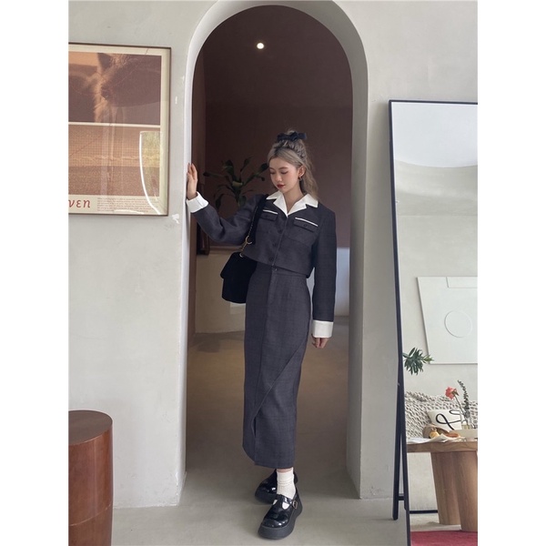 𝐒𝐞𝐥𝐢𝐧𝐚 𝐒𝐞𝐭 - Set vest crop xám