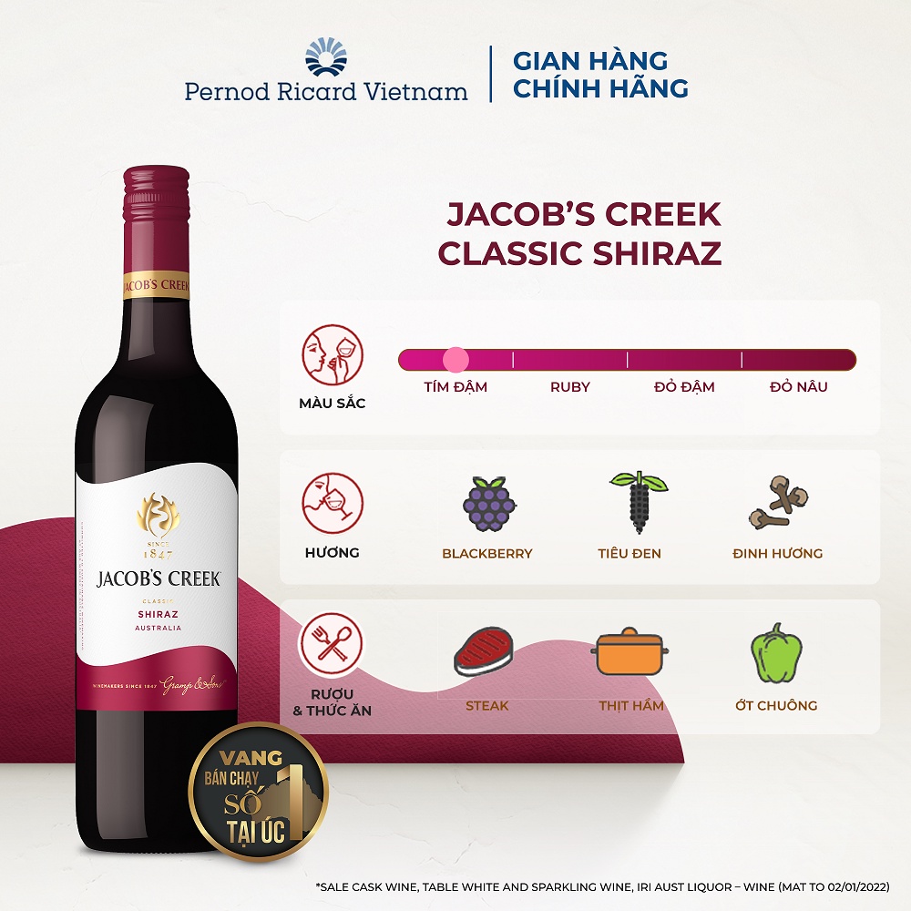 Combo 2 chai Jacob's Creek Classic Shiraz 13.9% 750ml