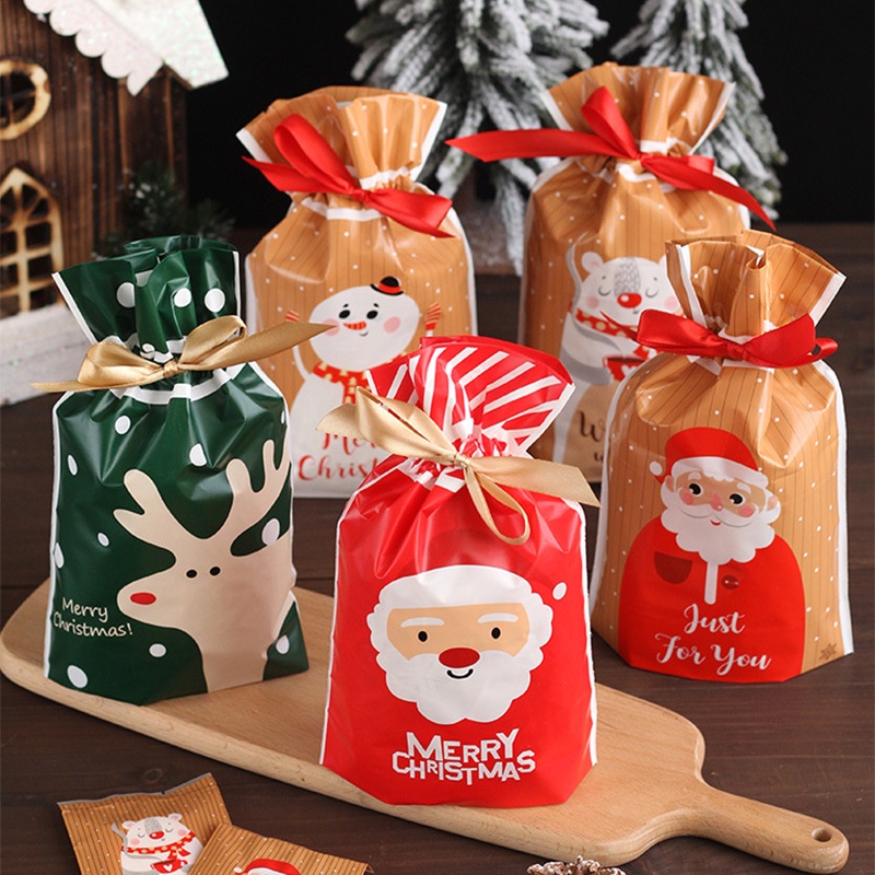 SET 5 TÚI ĐỰNG KẸO GIÁNG SINH CÓ DÂY RÚT LỤA