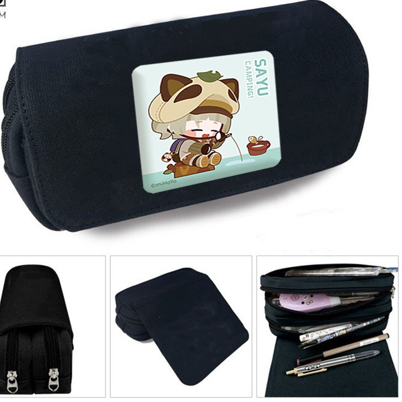 Hộp bút vải canvas khóa trắng in hình BOCCHI THE ROCK! ver KHỦNG LONG NHỎ đi học tiện lợi game anime chibi