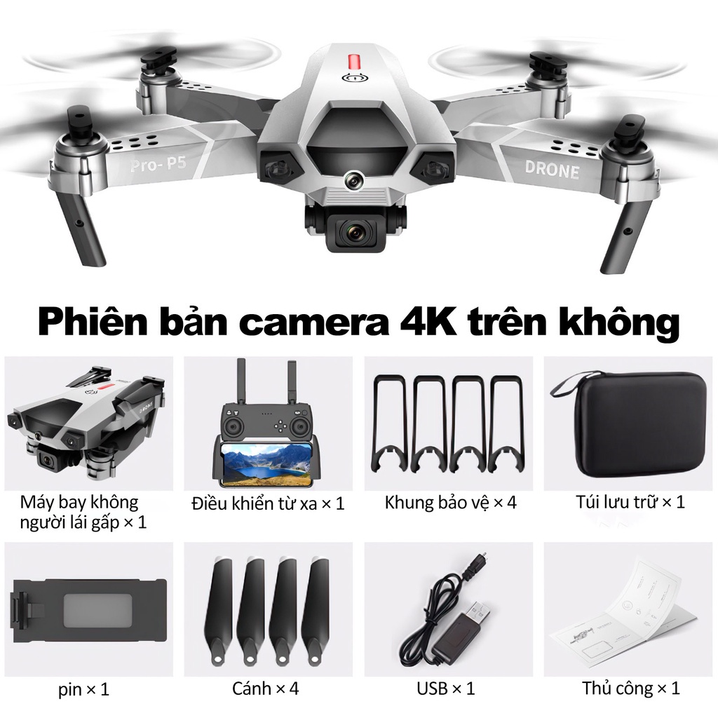 Flycam P5 Pro , máy bay camera 4K , Giá Rẻ Điều Khiển Từ Xa Quay Phim , Chụp Ảnh Chống Rung, Kết Nối WIFI 5G Có Tay Cầm