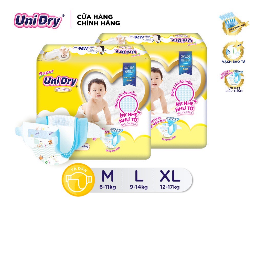Bỉm Unidry dán M76,L68,XL62 miếng
