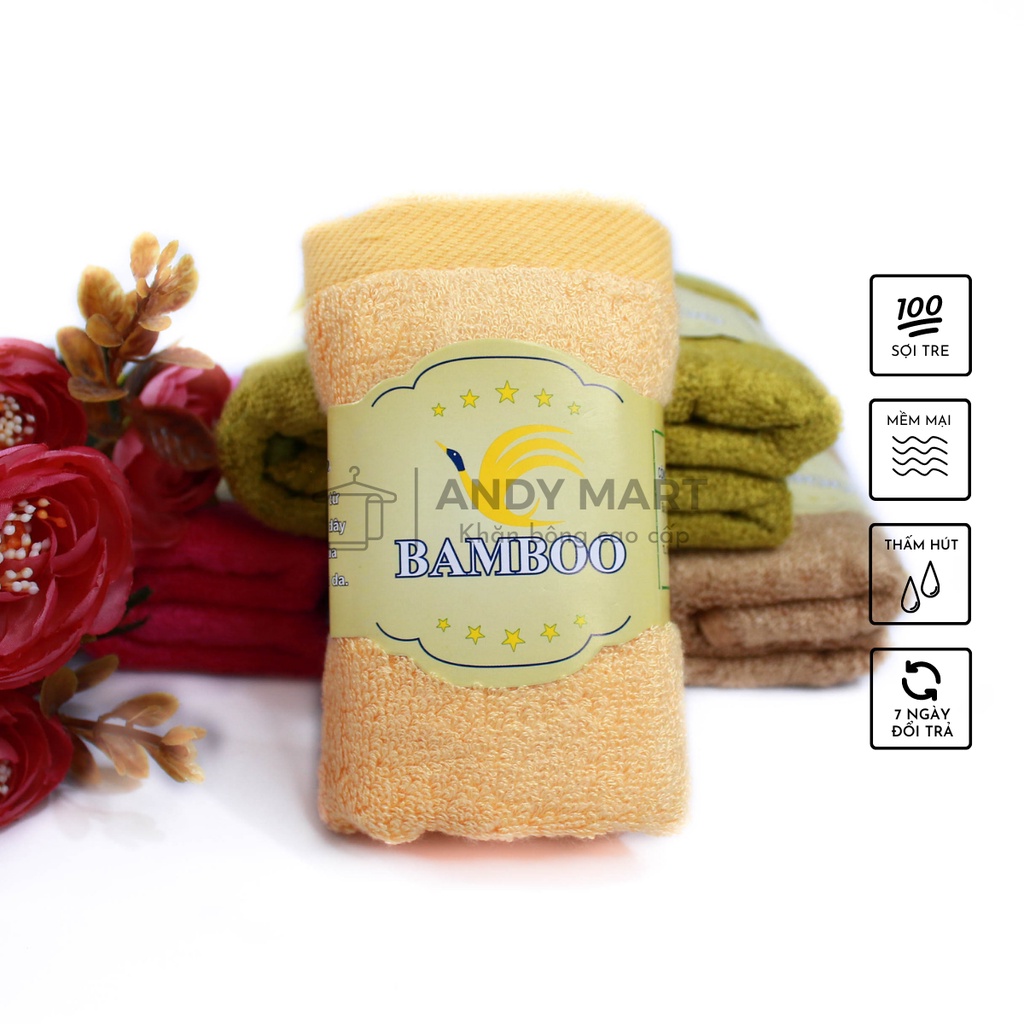 Khăn mặt sợi tre BAMBOO cao cấp mềm mại, thấm hút tốt, kháng khuẩn, khử mùi 30x50cm Andy Mart KM09