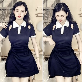 Đầm cổ bẻ rút dây eo
