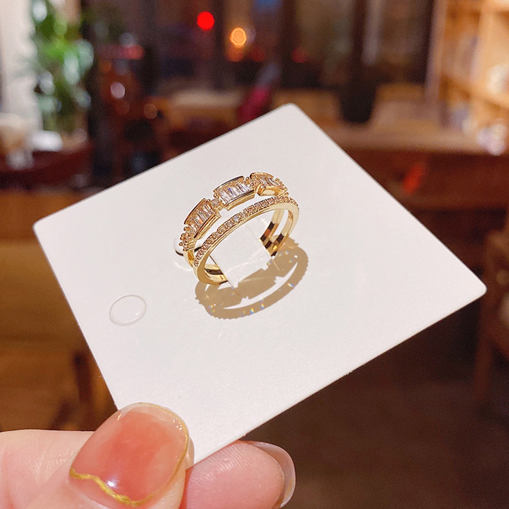 Nhẫn Thép Titan Mạ Vàng Đính Đá Zircon Phong Cách Hàn Quốc Thời Trang Cho Nữ