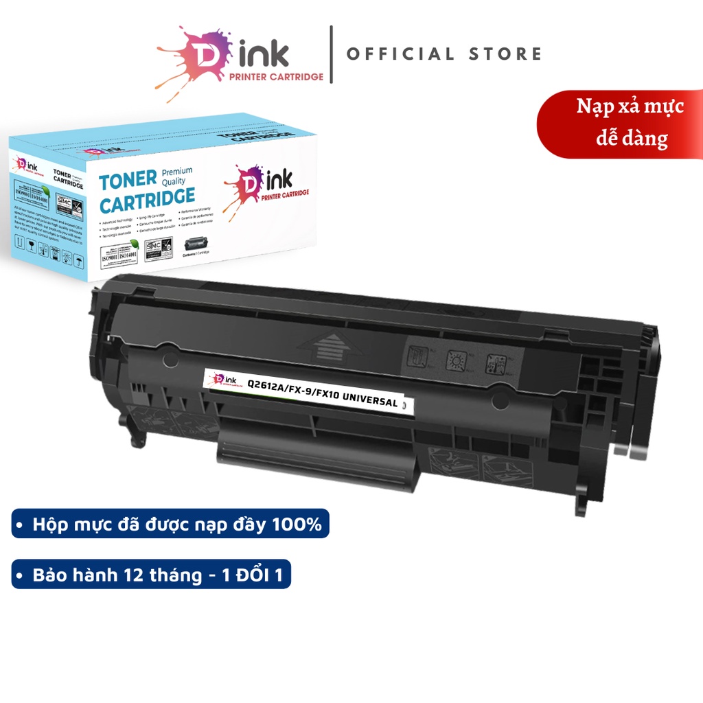 Hộp mực máy in canon 2900 12A (Q2612A) TDink - Dùng cho máy in laser CANON 2900 / 3000 ( Có lỗ xả thải mực )